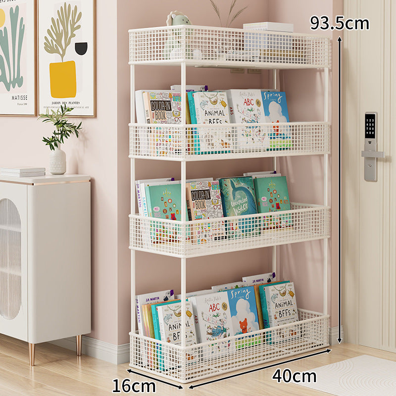 Freestanding Four‑Tier Metal Mesh Book and Display Shelf Rack