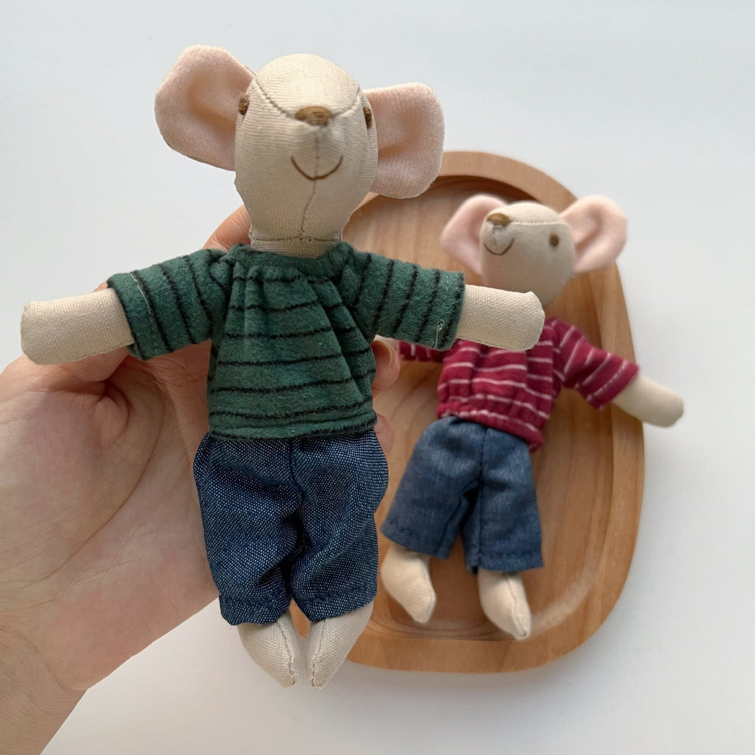 Handmade Organic Cotton Knit Mouse Plush Doll Set