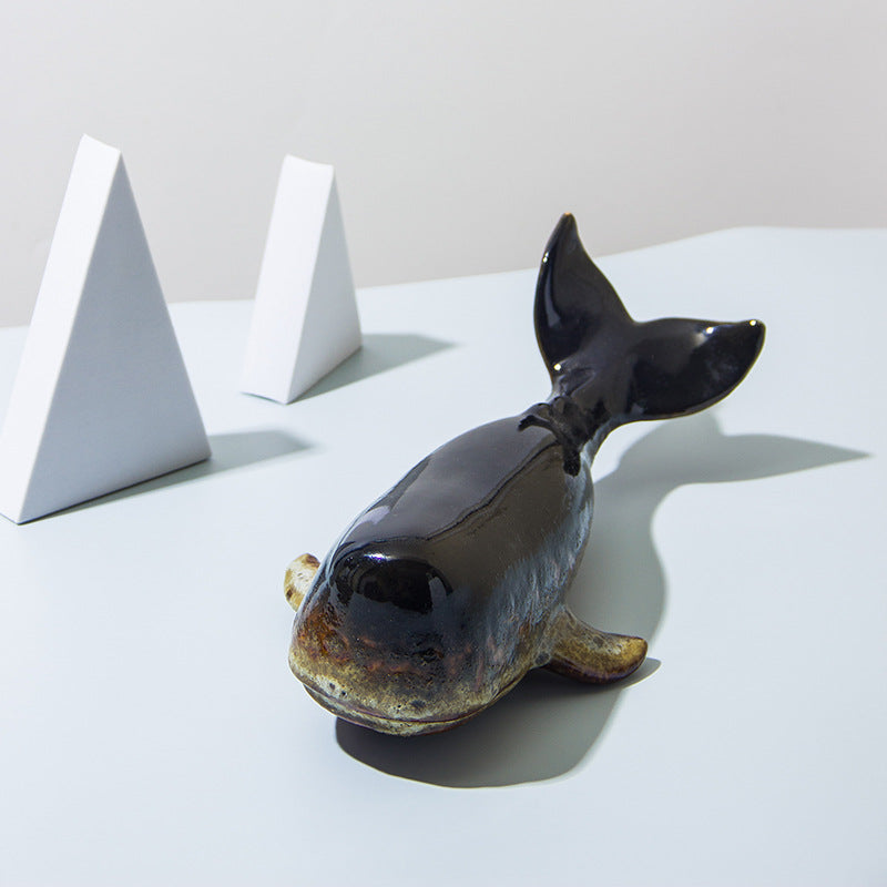 Artistic Whale-Shaped Ceramic Figurine