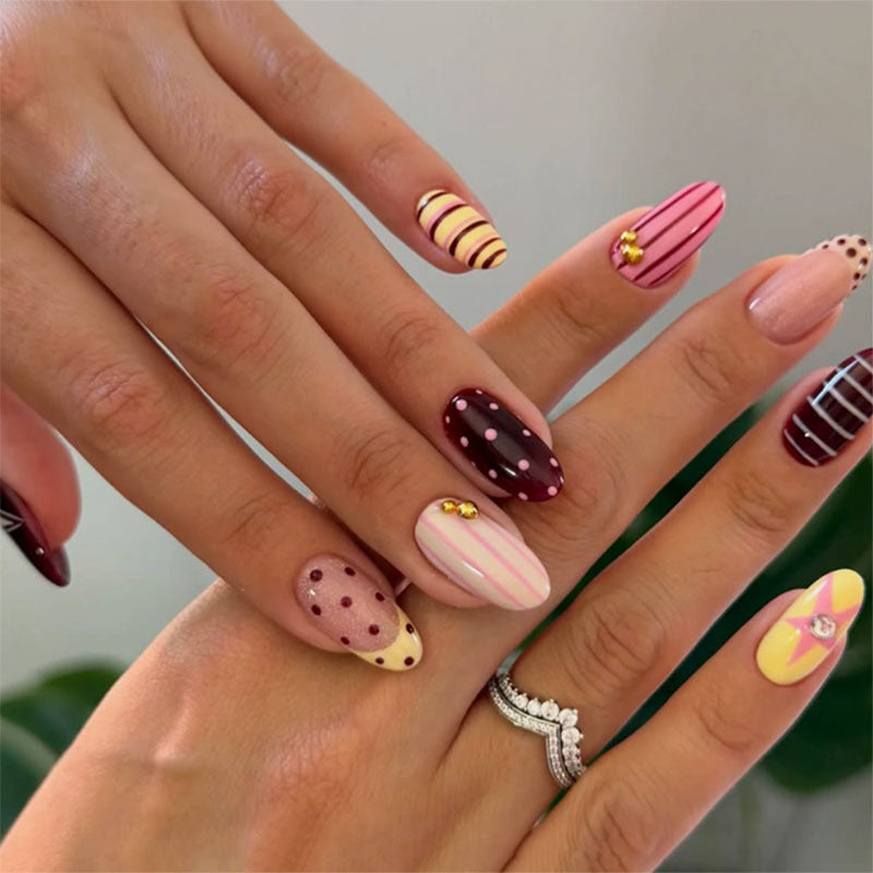 Artistic Press-On Nail Set with Star and Abstract Designs