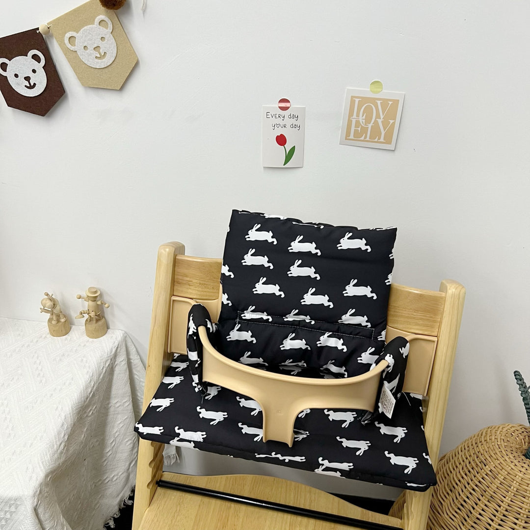 Quilted High Chair Seat Liner with Rabbit Print and Integrated Strap Slots
