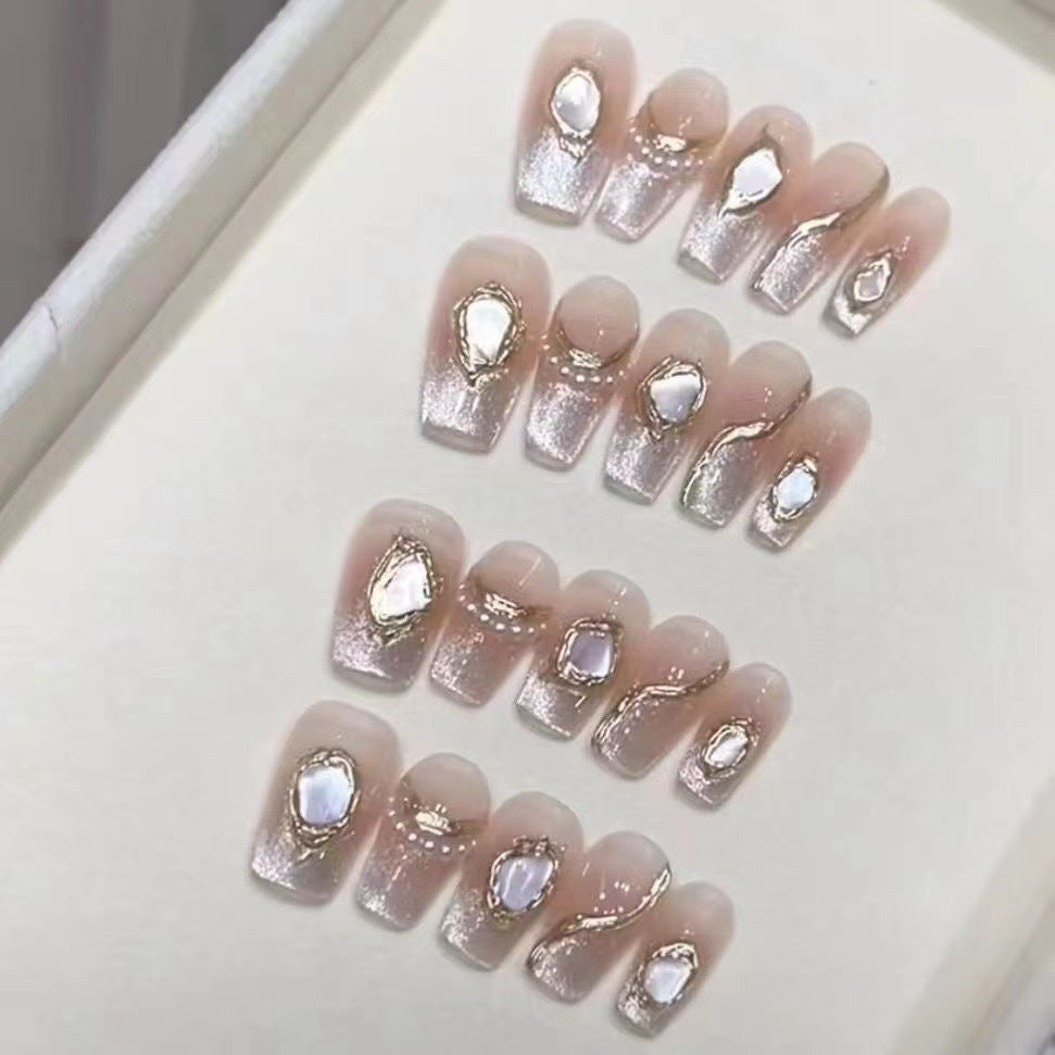 Elegant Press-On Nail Set with Iridescent Design