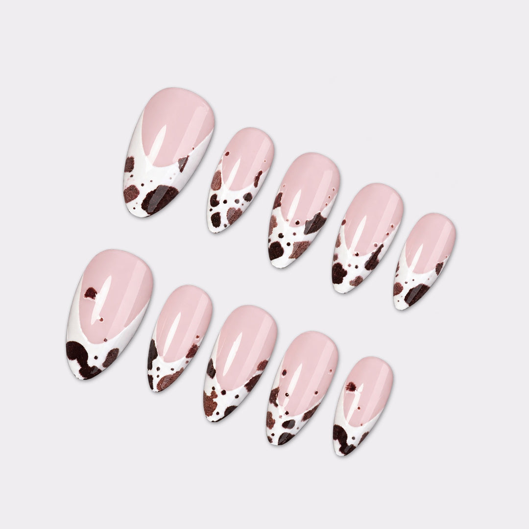 Exquisite artificial nail set with elegant coffee stain design Kalsten