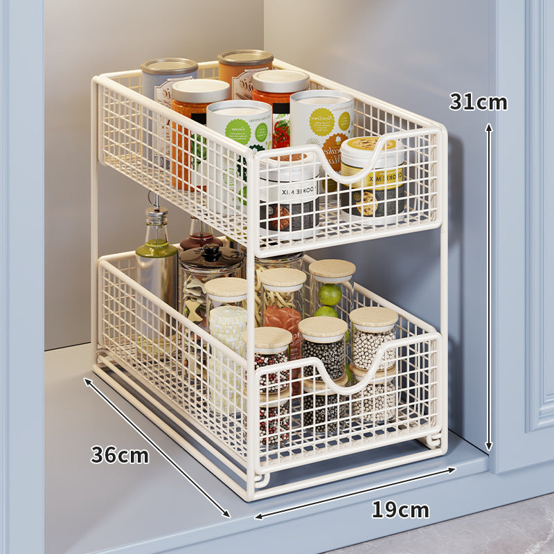 Two-Tier Metal Wire Pantry Basket Organizer with Slide-Out Drawers