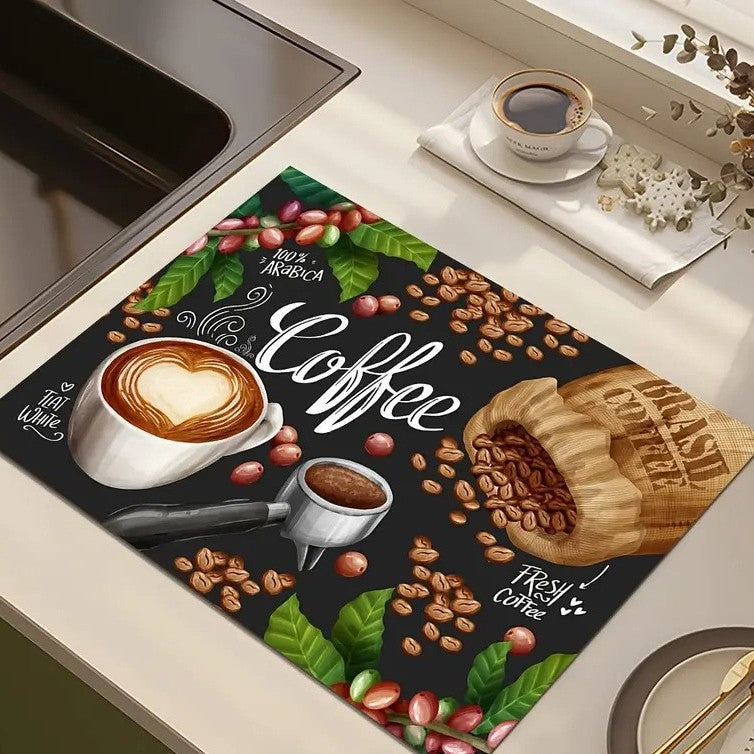 Coffee-Themed Decorative Kitchen Mat