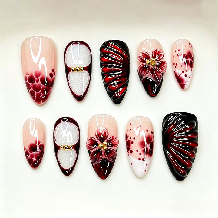Artistic Floral-Embellished Press-On Nail Set