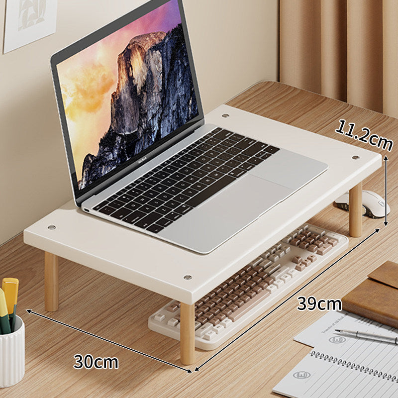 Compact Desktop Laptop and Monitor Riser with Under-Keyboard Storage and Wood Legs