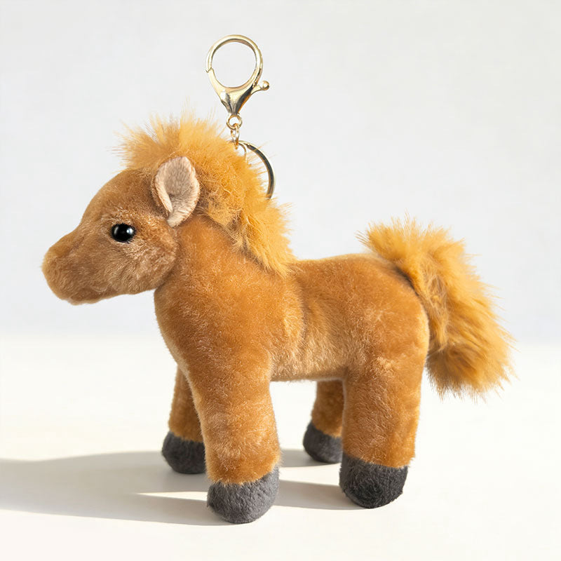 Plush Pony Keychain Bag Charm with Faux-Fur Mane and Metal Lobster Clasp Kalsten
