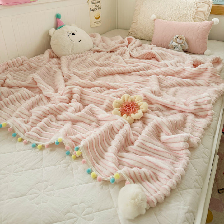 Plush Pom-Pom Edged Throw Blanket