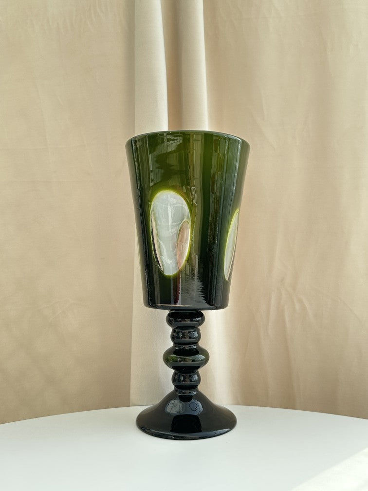 Tall Pedestal Handblown Decorative Goblet-Style Glass Vase with Stacked Stem Kalsten