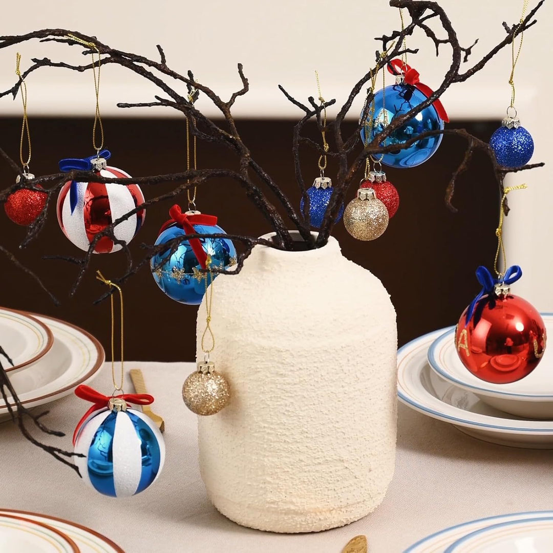Unisex nan patriotic Christmas ball set with glitter and mirror surfaces as well as bow suspension Kalsten