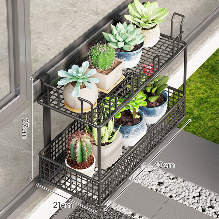 Clamp-On Balcony Rail Planter Basket with Metal Grid Reservoir