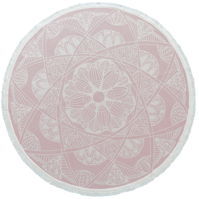 Beef Boho Cotton Rug with Mandala Print and Fringe Edge