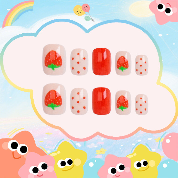 Artificial nail set with cute strawberry and polka dot designs Kalsten