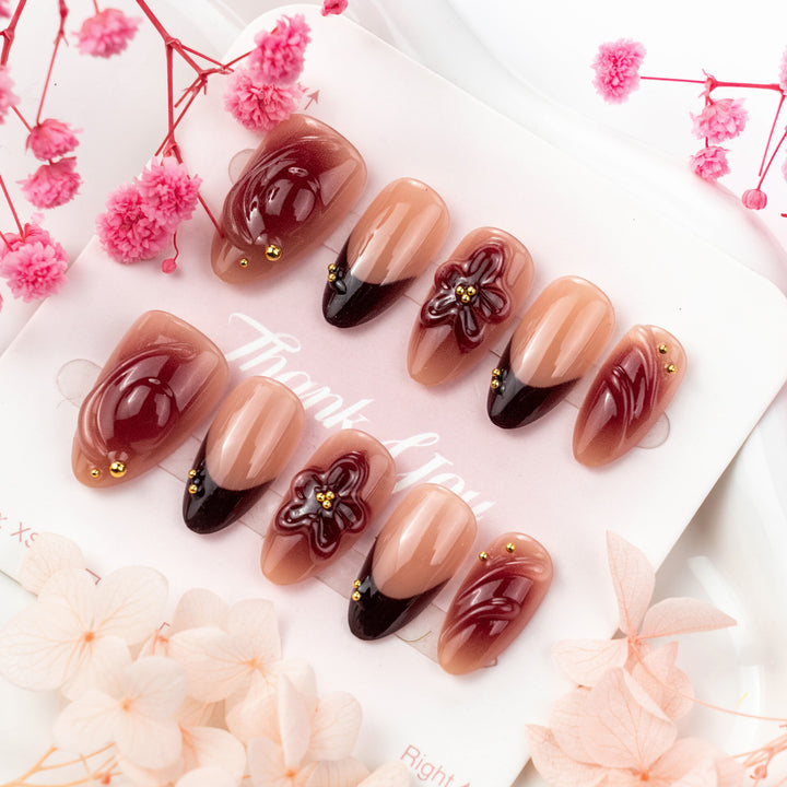 Decorative 3D Floral Press-On Nail Art Set