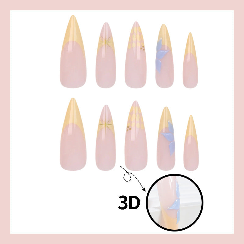 Artificial nail set with elegant floral design and golden accents Kalsten