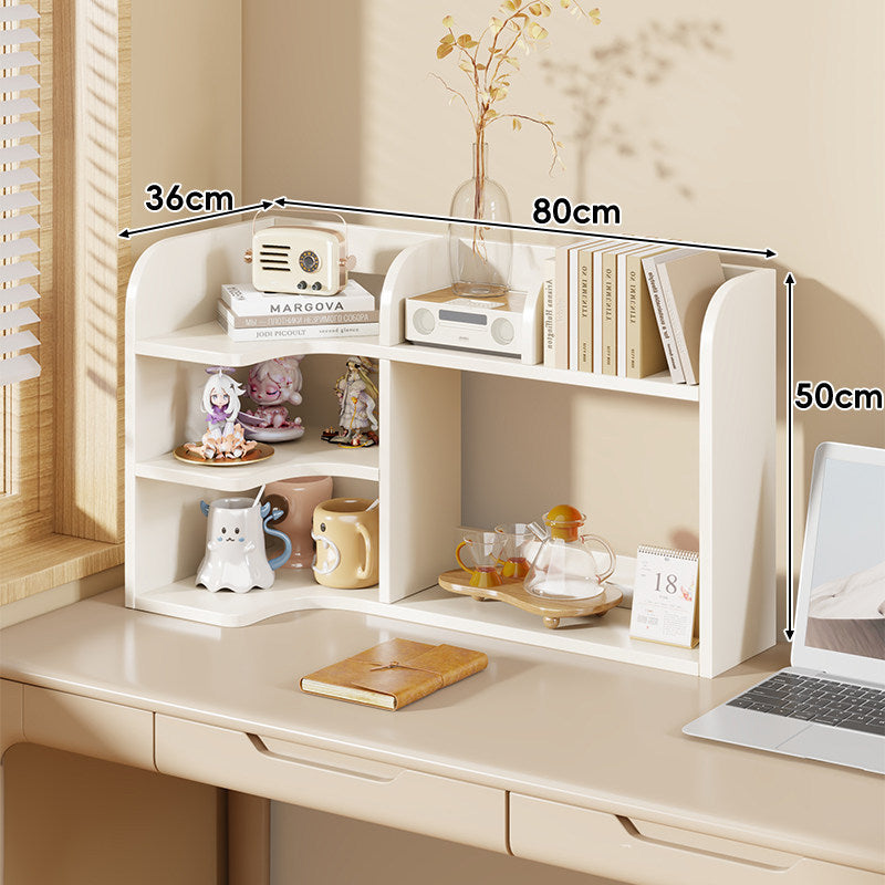 Multi-Compartment Desktop Shelf Organizer with Raised Back and Open Cubbies