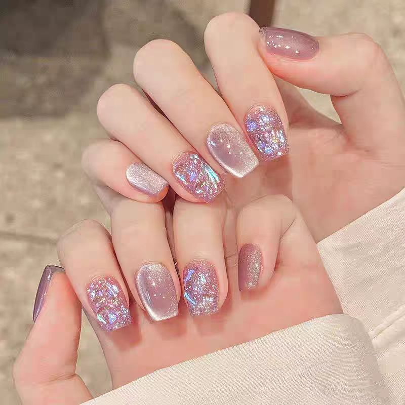 Artificial nails with elegant ombre effect and glitter coating Kalsten