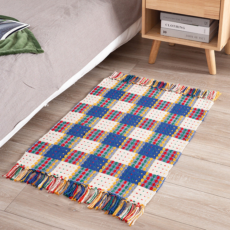 Flat striped carpet runner made of cotton blend with anti-slip coating and easy-care woven structure