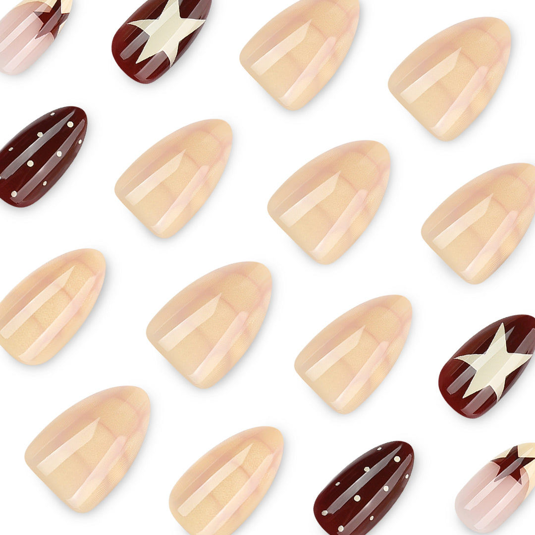 Artful nail art with geometric pattern and festive design Kalsten