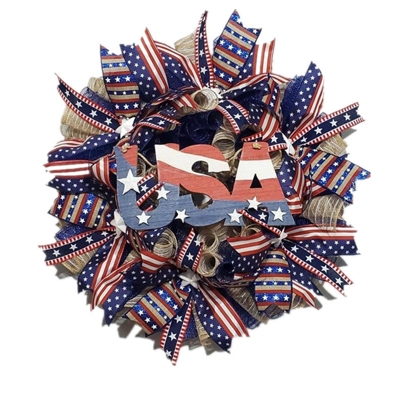 Unisex nan patriotic burlap ruffle wreath with printed God Bless America medallion Kalsten