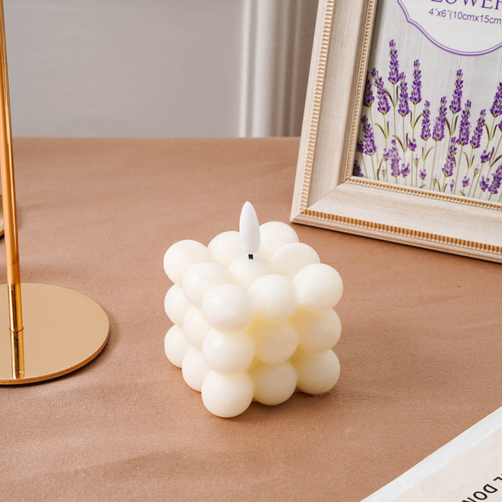 Bubble-Grid Cube LED Flameless Decorative Tabletop Candle Lamp