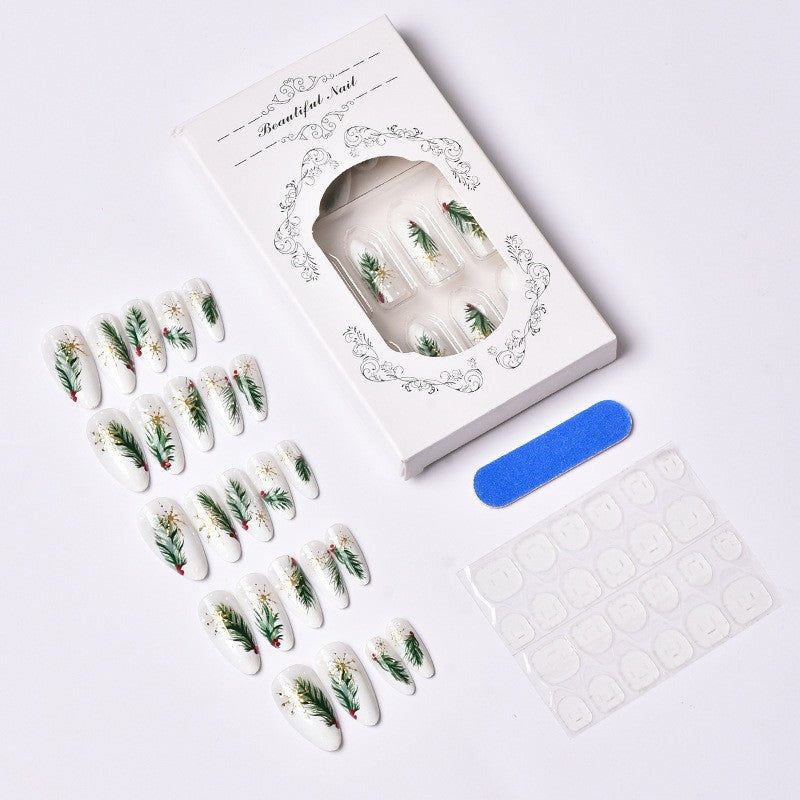 Artificial nail set with elegant Christmas motifs and golden accents Kalsten