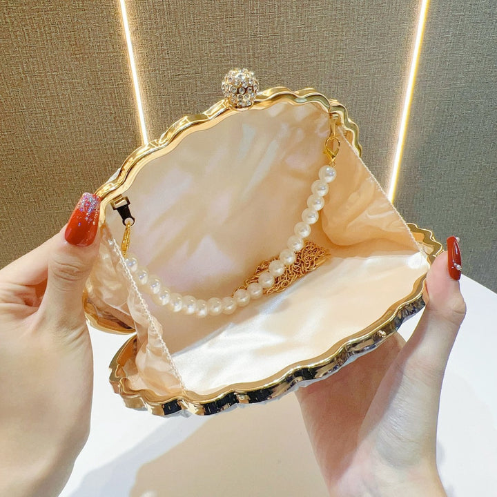 Pearl-Accented Pleated Evening Clutch