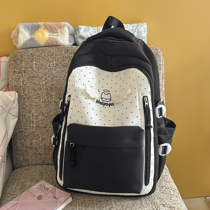 Stylish Dot-Printed Backpack with Decorative Accents Kalsten