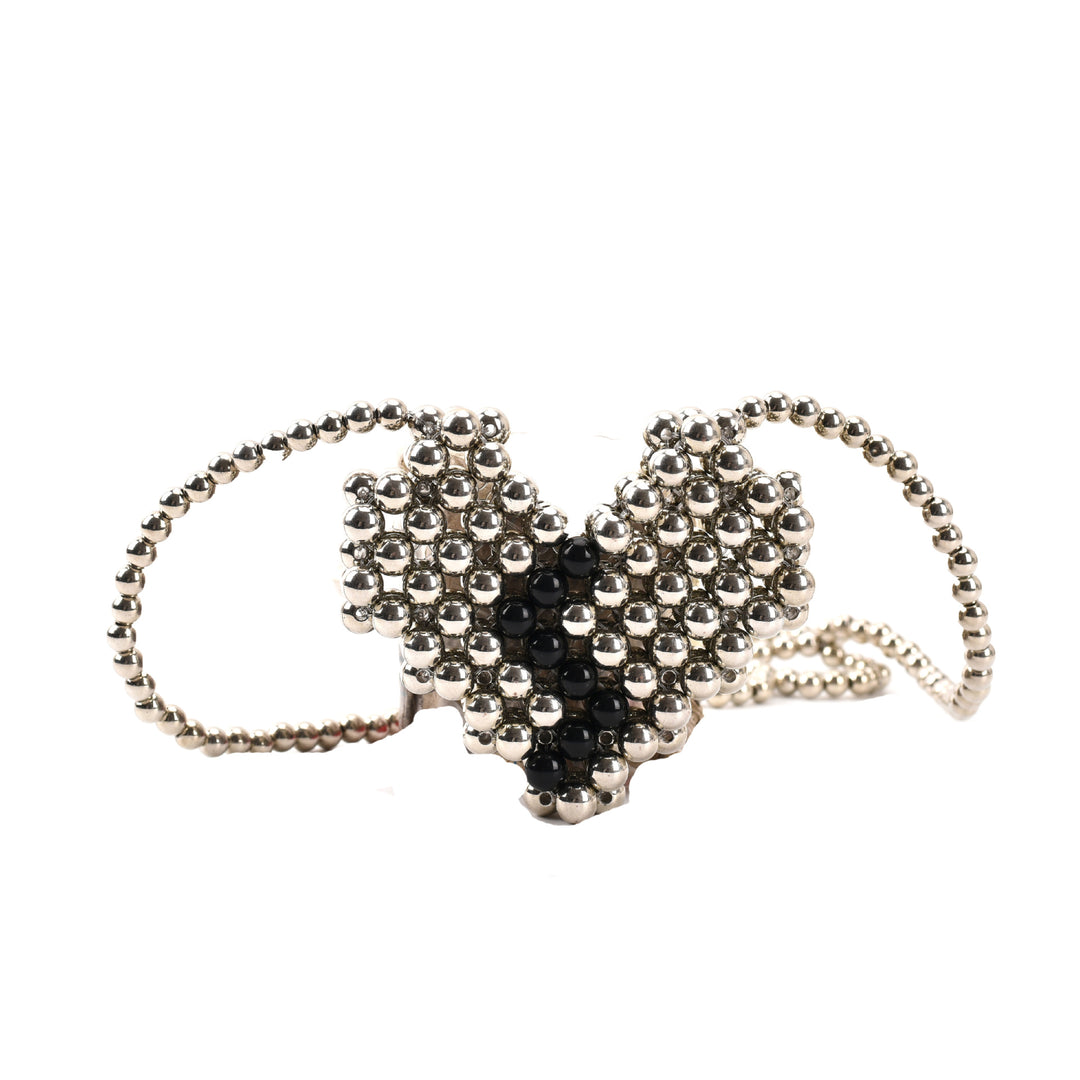 Heart-Shaped Pearl-Embellished Evening Clutch