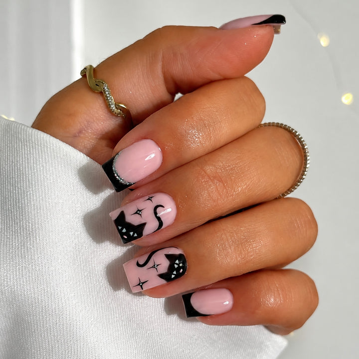 Creative nail set with cat design and glitter details Kalsten