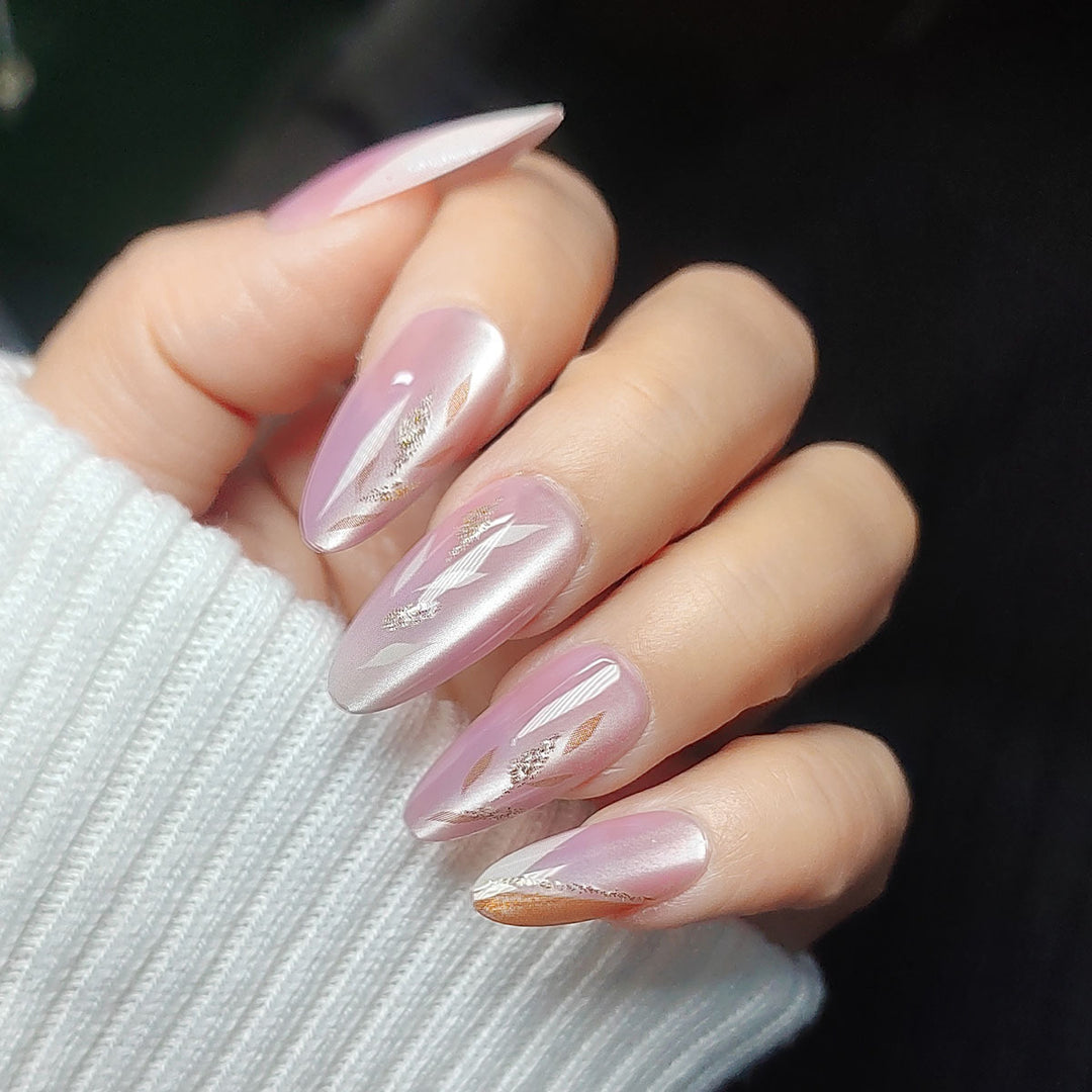 Elegant Stiletto Press-On Nails with Artistic Gold Accents
