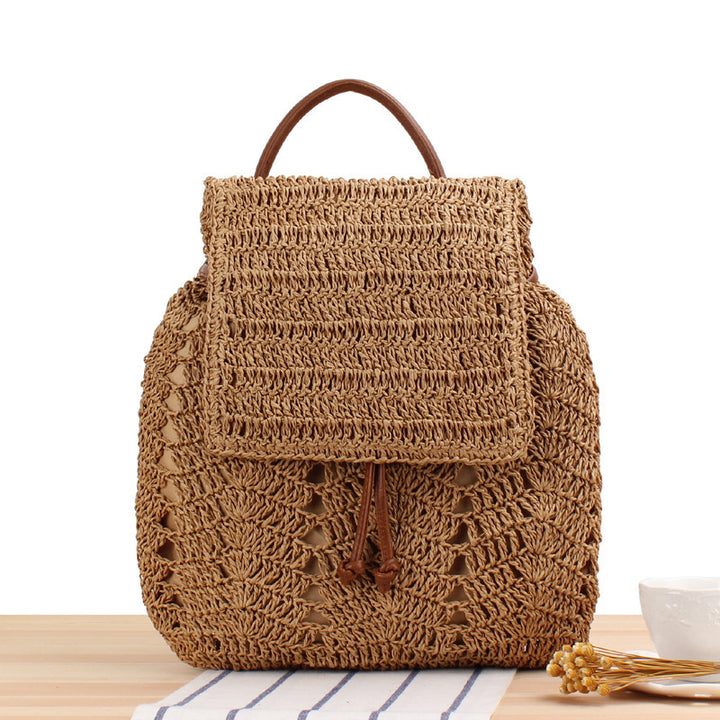 Backpack Made of Natural Straw with Leather Accents Kalsten
