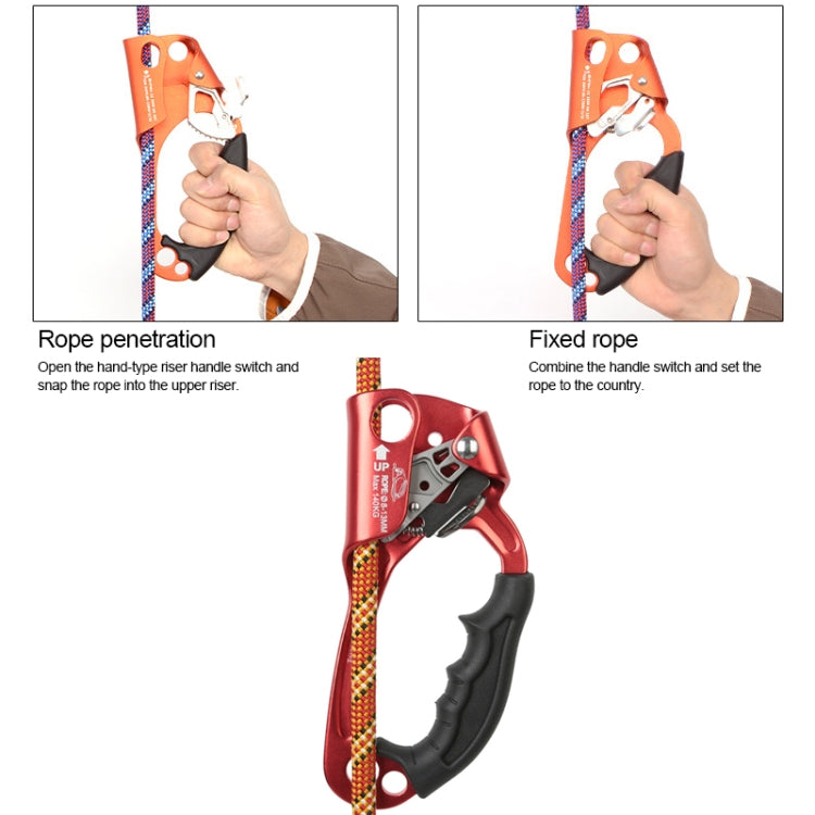 Kalsten | XINDA TP-8606 Outdoor Climbing Air Work Anti-Fall Handheld Rope Gripper for 8-12mm Diameter Rope Right (Orange)