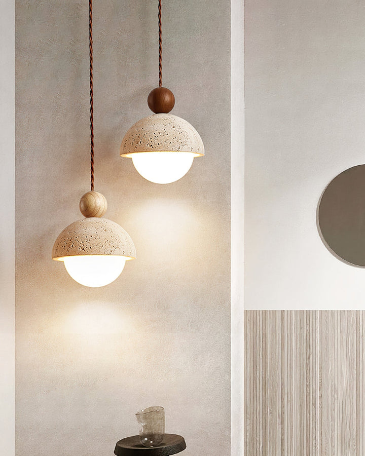 Pendant Light Travertine Glass Dome 5.9 in Beige Indoor Dining Kitchen Hanging Fixture Modern Lighting Decor | Kalsten
