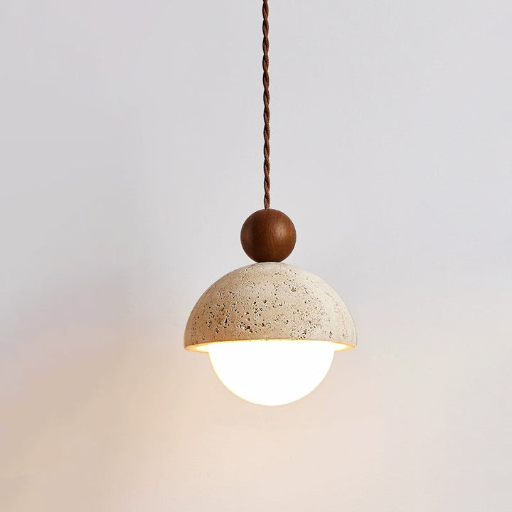 Pendant Light Travertine Glass Dome 5.9 in Beige Indoor Dining Kitchen Hanging Fixture Modern Lighting Decor | Kalsten