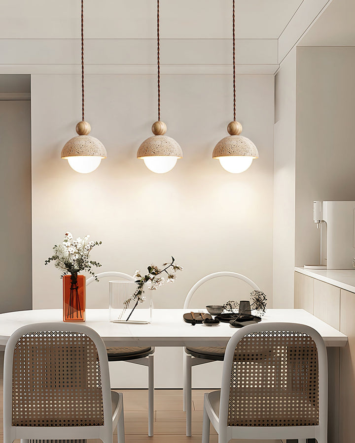 Pendant Light Travertine Glass Dome 5.9 in Beige Indoor Dining Kitchen Hanging Fixture Modern Lighting Decor | Kalsten