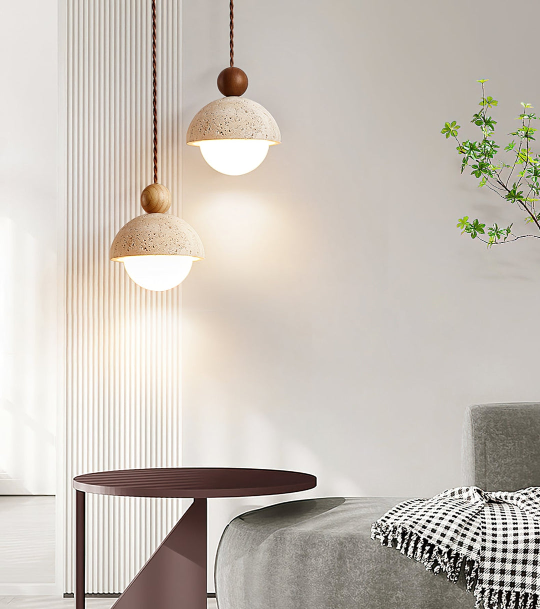 Pendant Light Travertine Glass Dome 5.9 in Beige Indoor Dining Kitchen Hanging Fixture Modern Lighting Decor | Kalsten