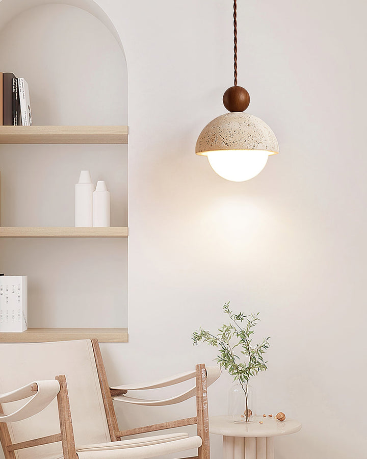Pendant Light Travertine Glass Dome 5.9 in Beige Indoor Dining Kitchen Hanging Fixture Modern Lighting Decor | Kalsten