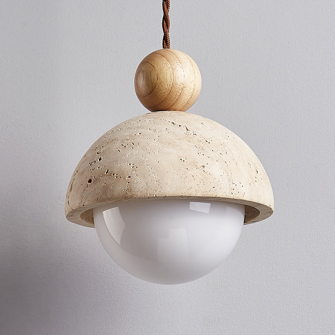 Pendant Light Travertine Glass Dome 5.9 in Beige Indoor Dining Kitchen Hanging Fixture Modern Lighting Decor | Kalsten