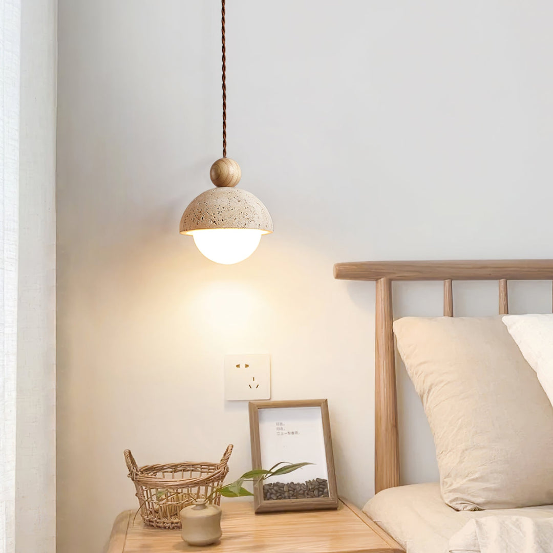 Pendant Light Travertine Glass Dome 5.9 in Beige Indoor Dining Kitchen Hanging Fixture Modern Lighting Decor | Kalsten