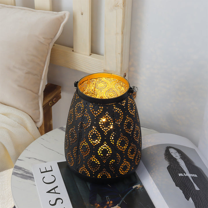 Moroccan Style Black Metal Battery Operated Table Lamp - Cordless Lamp | Kalsten
