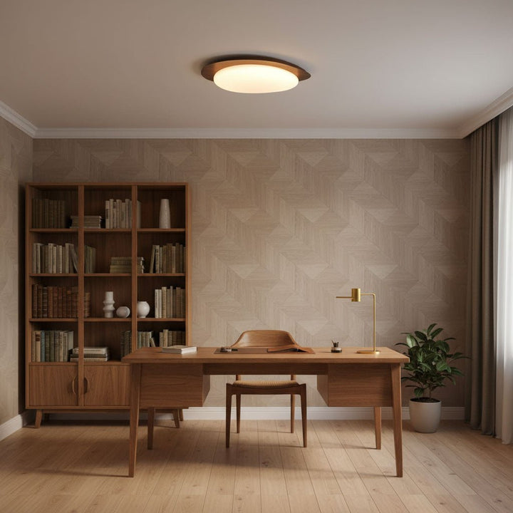 Pebble Ceiling Light 11.8 in 12W Walnut Grain Indoor Flush Mount LED | Modern Bedroom Living Room Dining Room Ceiling Fixture | Kalsten