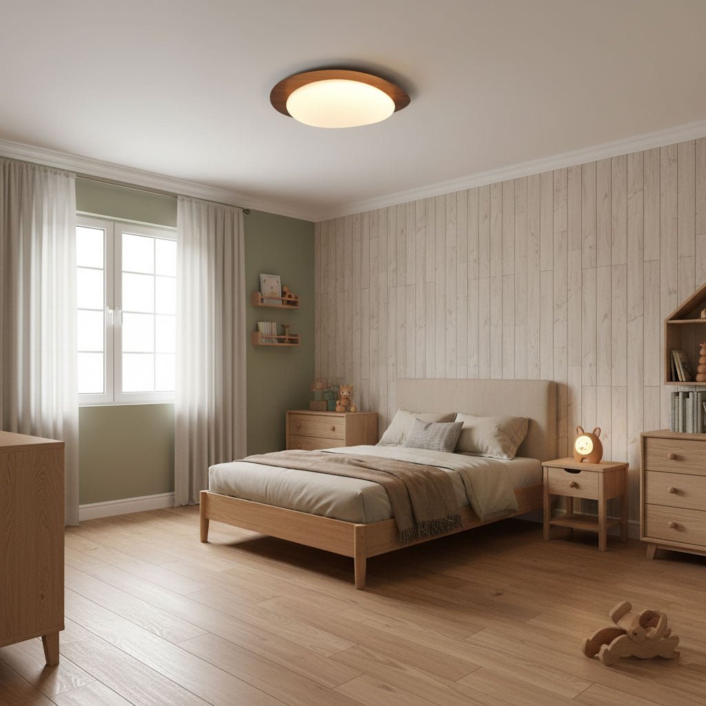 Pebble Ceiling Light 11.8 in 12W Walnut Grain Indoor Flush Mount LED | Modern Bedroom Living Room Dining Room Ceiling Fixture | Kalsten
