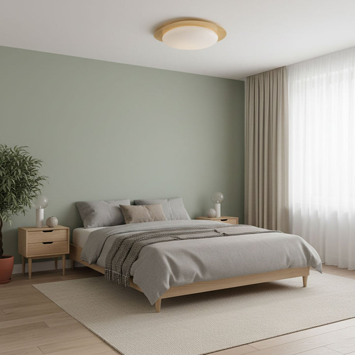 Pebble Ceiling Light 11.8 in 12W Walnut Grain Indoor Flush Mount LED | Modern Bedroom Living Room Dining Room Ceiling Fixture | Kalsten
