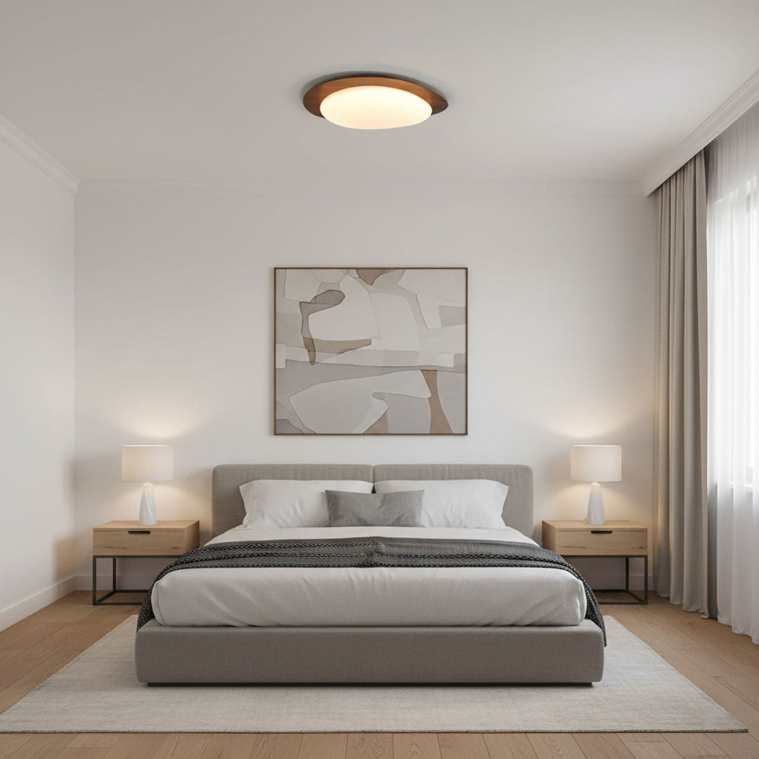 Pebble Ceiling Light 11.8 in 12W Walnut Grain Indoor Flush Mount LED | Modern Bedroom Living Room Dining Room Ceiling Fixture | Kalsten