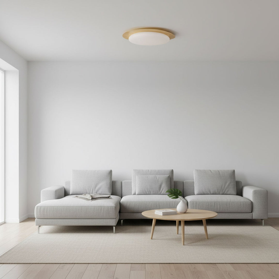 Pebble Ceiling Light 11.8 in 12W Walnut Grain Indoor Flush Mount LED | Modern Bedroom Living Room Dining Room Ceiling Fixture | Kalsten