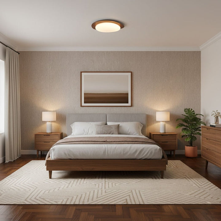 Pebble Ceiling Light 11.8 in 12W Walnut Grain Indoor Flush Mount LED | Modern Bedroom Living Room Dining Room Ceiling Fixture | Kalsten