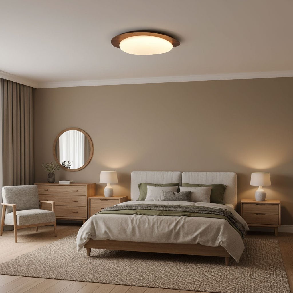Pebble Ceiling Light 11.8 in 12W Walnut Grain Indoor Flush Mount LED | Modern Bedroom Living Room Dining Room Ceiling Fixture | Kalsten