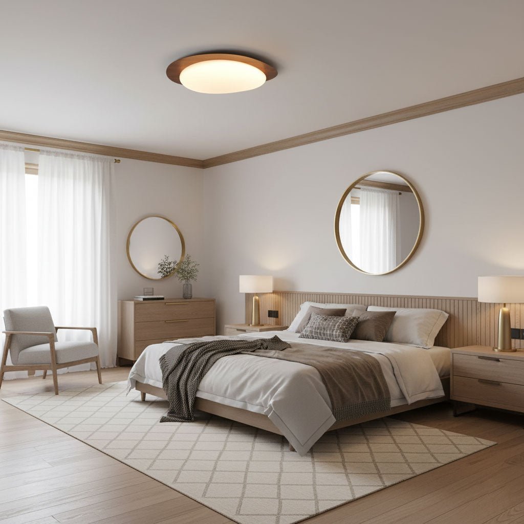 Pebble Ceiling Light 11.8 in 12W Walnut Grain Indoor Flush Mount LED | Modern Bedroom Living Room Dining Room Ceiling Fixture | Kalsten